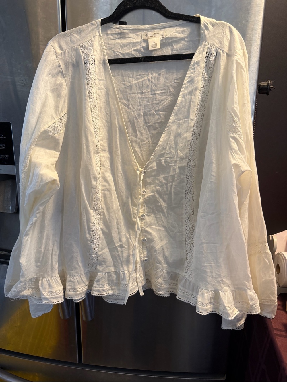 torrid Cream Lace-Trim Button Front Boho Blouse